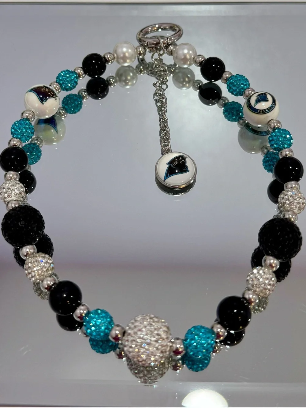 New Teal/Black Crystal Beads Phone Chain